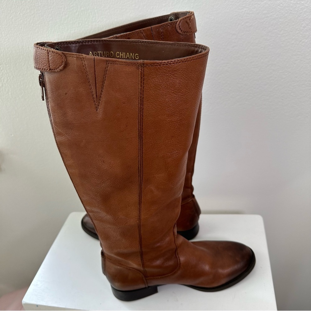 Arturo Chiang Brown Leather Knee High Boots Women 7MW Riding Boots - Picture 5 of 13